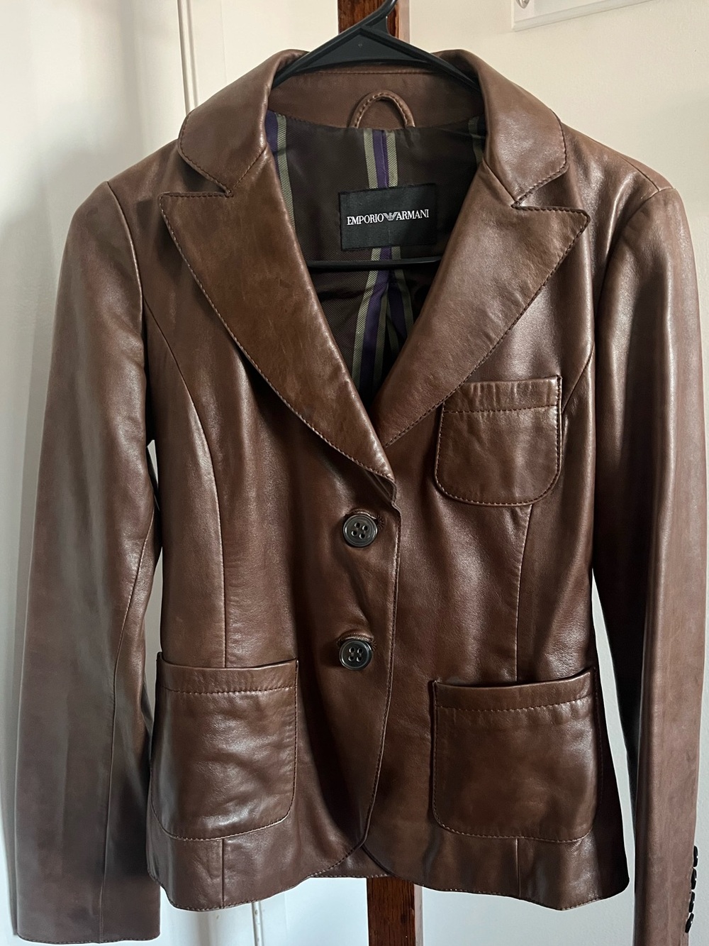 Emporio Armani Womens Brown Genuine Leather Blazer Jacket Sz 40